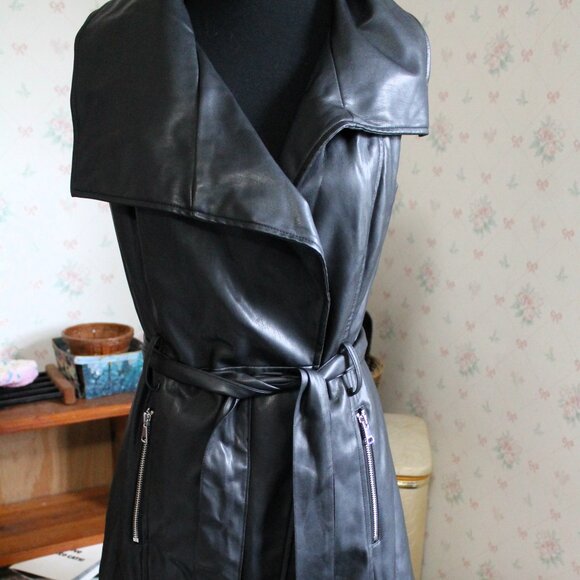 BEBE Black Pleather Belted Vest, XS - Picture 2 of 8